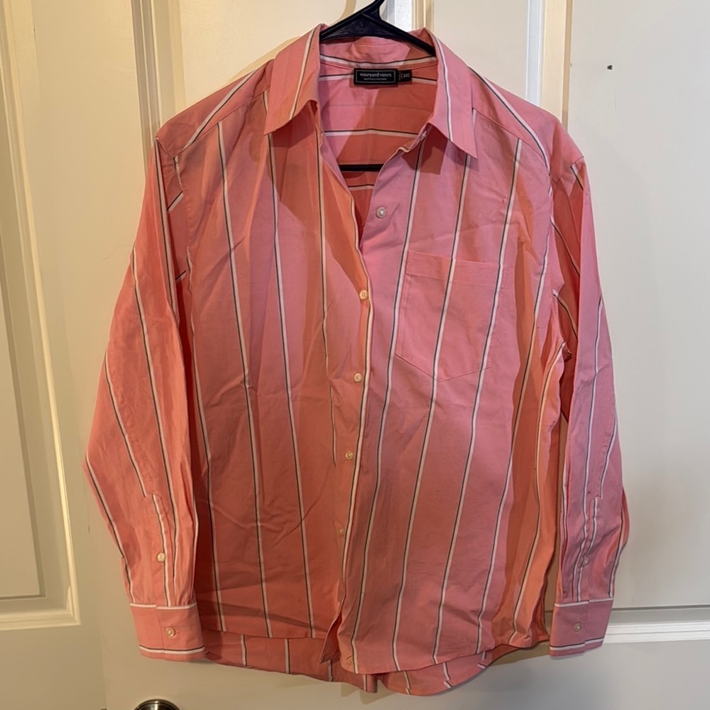 Vineyard Vines Coral and White Striped Shirt